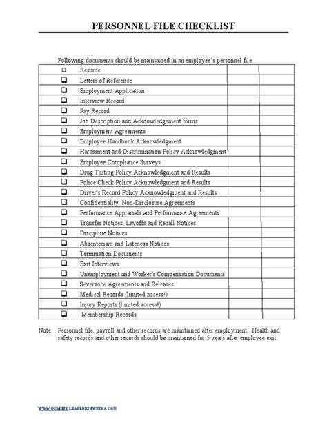 Employee Personeel File Checklist For Filling 2