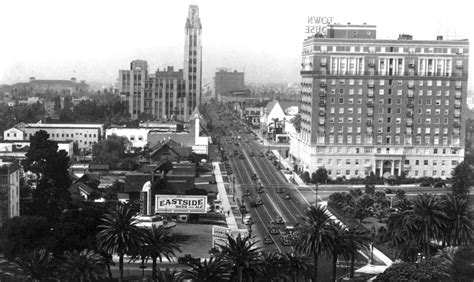 Aerial View Of Wilshire Blvd From Macarthur Park Los Angeles Circa