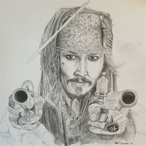 Pencil Drawing Of Johnny Depp As Captain Jack Sparrow From Pirates Of