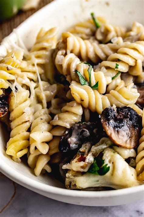 This mushroom pasta bake has a creamy sauce and a cheesy topping that