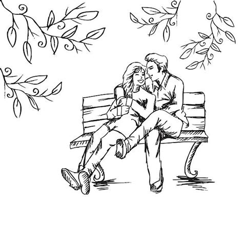 Drawing Of Two People Sitting On A Bench Clip Art Vector Images