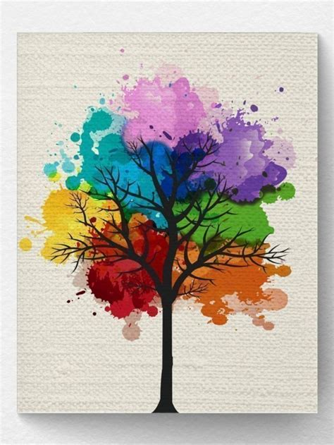 Chakra Rainbow Tree Wall Art Print Tree Nature Home Decor Splatter
