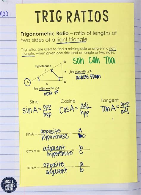 Trig Ratios Inb Pages Mrs E Teaches Math