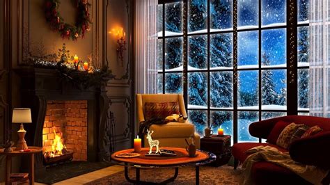 Christmas Ambience With Relaxing Fireplace And Snowstorm Sounds Youtube