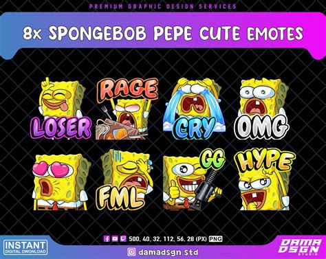 8x Spongebob Cute Twitch Emotes Discord Emotes Youtube Etsy Uk