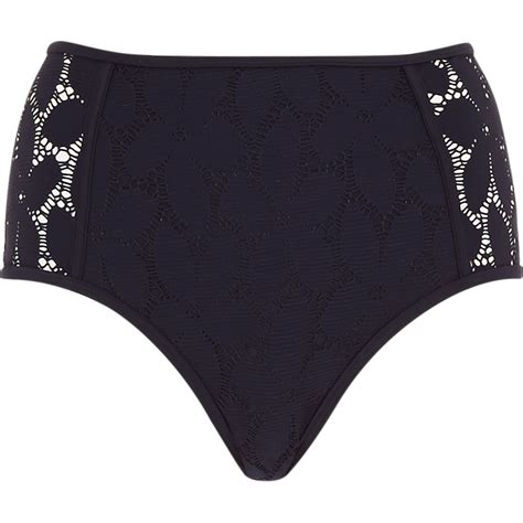 River Island Navy Lace High Waisted Bikini Bottoms In Blue Lyst