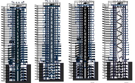 High Rise Multi Functional Building All Sided Elevation Dwg File