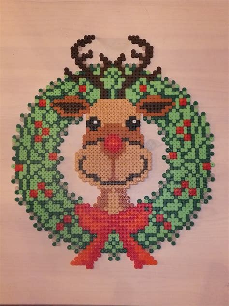 Christmas Rudolph Wreath Hama Perler Beads By Anja Iris Hamadk