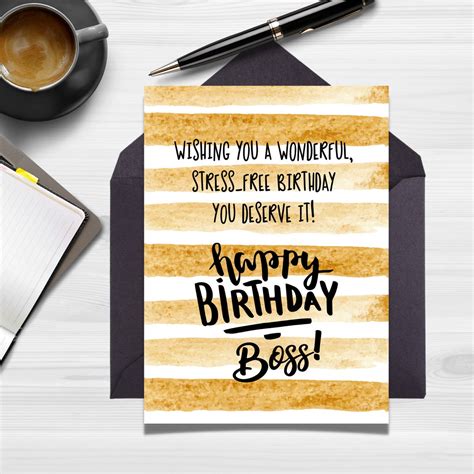 Printable Happy Birthday Boss Card Greeting Card Instant Etsy