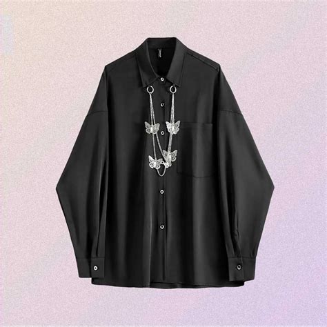 Butterfly Chains Black Silk Blouse Shirt Goth Aesthetic Shop
