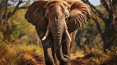 Premium Ai Image African Elephant Walking Swinging His Trunk Against