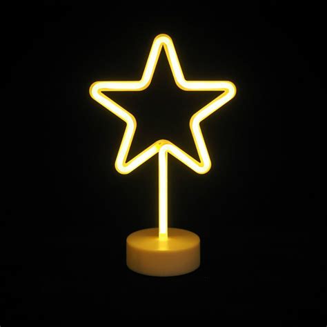 Star Shaped Led Neon Table Lamp With Round Stand Battery Operated