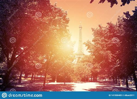 World Famous Eiffel Tower At Sunset In Paris Stock Image Image Of