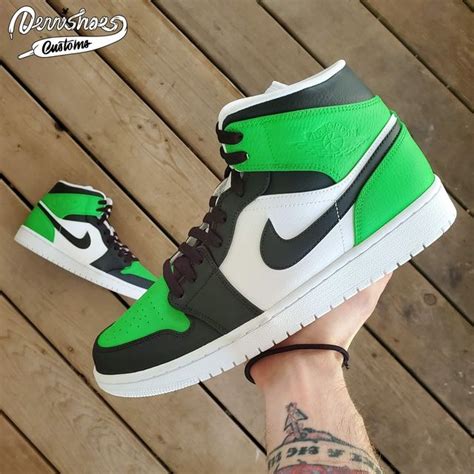 Custom Hand Painted Made To Order Lime Greenblack Nike Air Jordan 1
