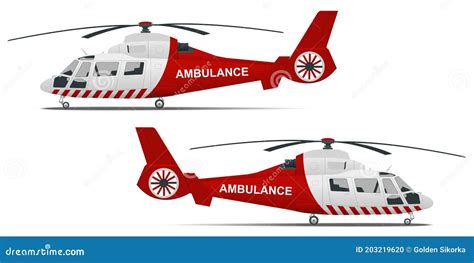 Rescue Helicopter Side View On A Isolated White Background Red Medical