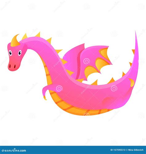 Flying Pink Dragon Icon Cartoon Style Stock Vector Illustration Of