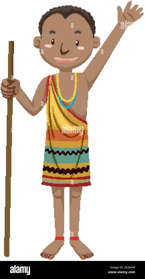 Ethnic People Of African Tribes In Traditional Clothing Cartoon