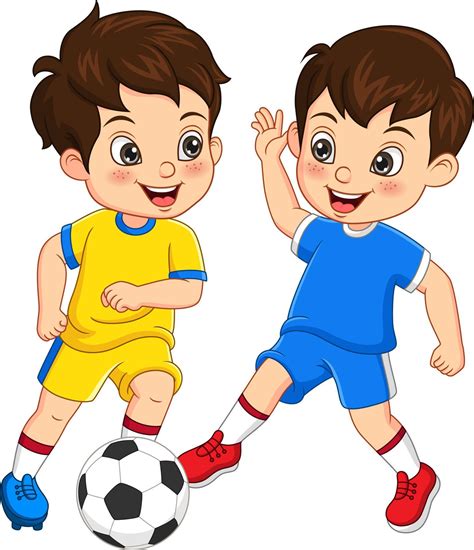 crianças dos desenhos animados jogando bola de futebol 5112421 vetor no vecteezy