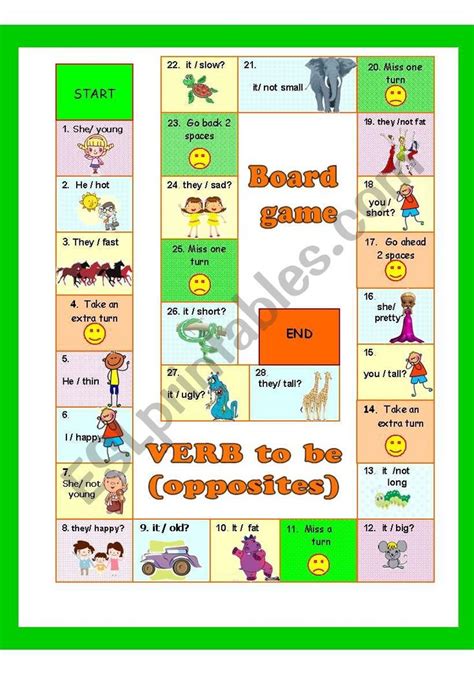 A Board Game With The Words Verb To Be Opposites In English And Spanish