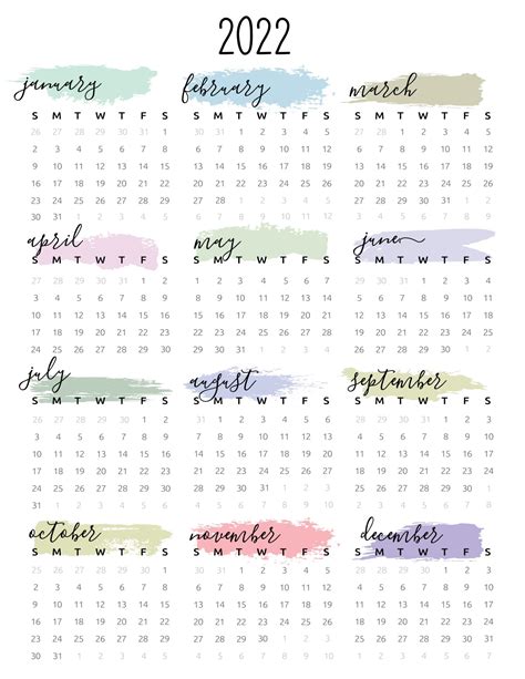 2022 Monthly Calendar Printable Aesthetic