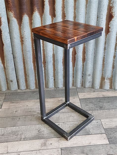 Sofa Side Table Rustic Industrial Style Wooden C Shaped Lap Table
