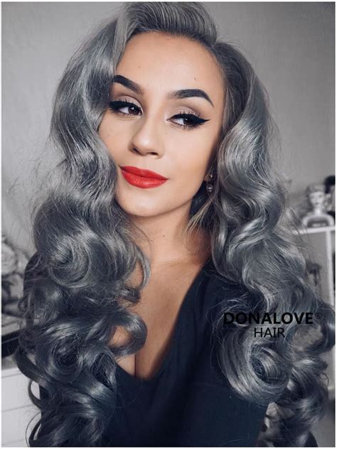 Dark Gray Long Wavy Synthetic Lace Front Wig Sny090 Shampoo For Gray