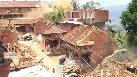 Dust Rises From Destroyed Buildings After Second Earthquake Hits Nepal Youtube