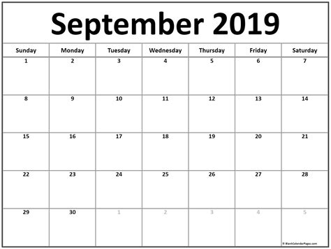 Blank September 2019 Calendar Free Printable Templates