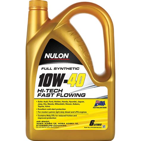 Nulon Full Synthetic Hi Tech Fast Flowing Engine Oil 10w 40 6 Litre