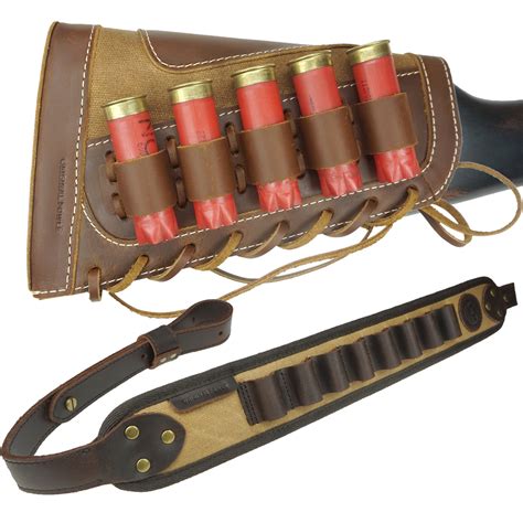 Set Of Leather Canvas Shotgun Shell Holder And Round Gun Cartridge