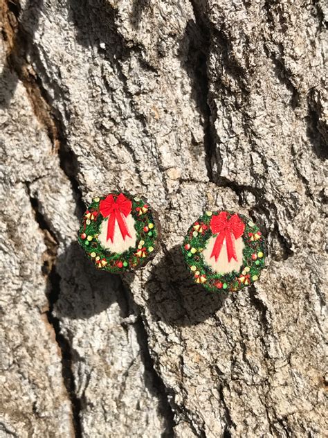 Christmas Wreath Stud Earrings Made From Eco Friendly Wood