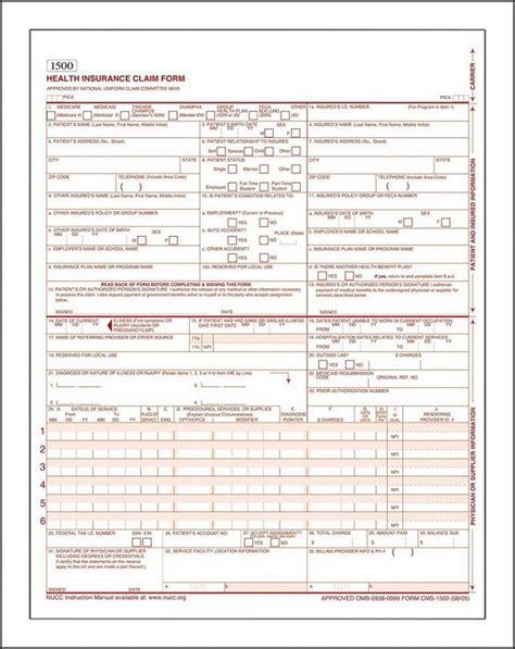 Hcfa 1500 Claim Form Place Of Service Codes Form