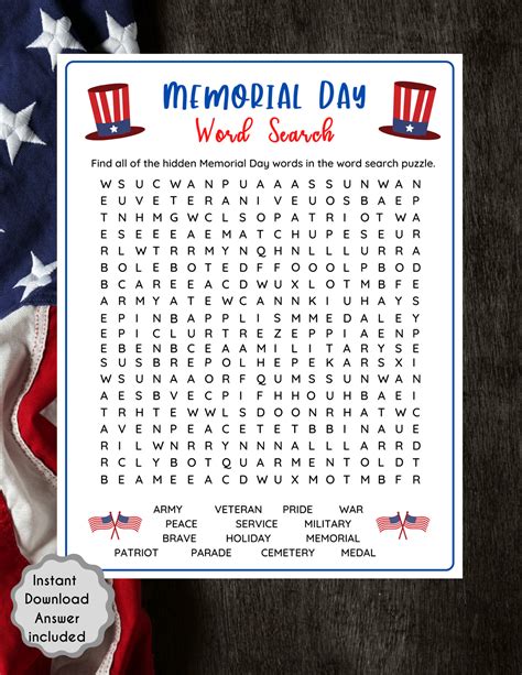 Memorial Day Word Search Printable Printable Word Searches
