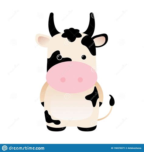 Cartoon Funny Cute Cow Isolated On White Background Can Be Used For T