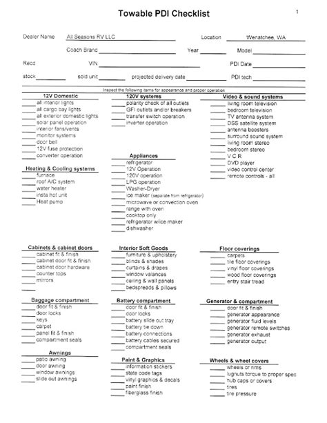 Free Printable Rv Inspection Checklist Printable World Holiday
