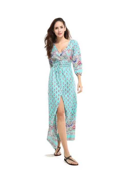 Women Summer Dress 2018 Boho Deep V Neck Casual Dress Plus Size 3xl Split Long Dress Maxi