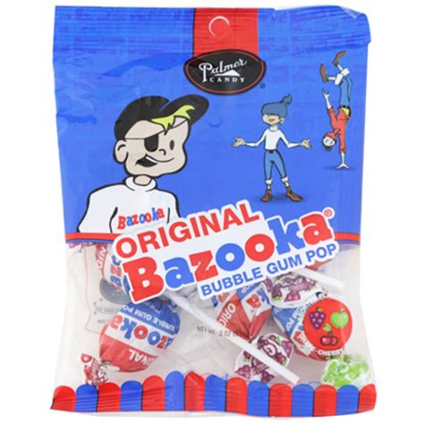 8 Pieces Bazooka Bubble Gum Pops 3 Oz Peg Bag 3 Assorted Grape Apple