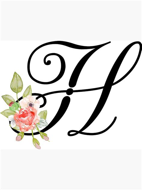 Floral Monogram Fancy Script Letter H Canvas Print By Grafixmom
