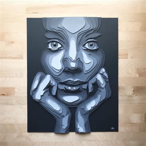 Grey Lady No 04 Layered Paper Acrylic 16”x20” Art Paper Art Sculpture Paper Cutout Art