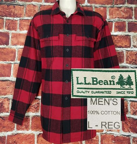 Ll Bean Men Long Sleeve Heavy Flannel Shirt Size L Large Red And Black
