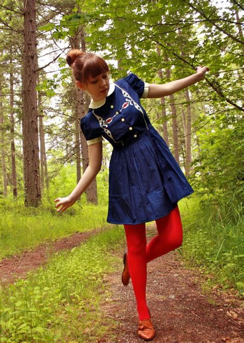 blue dress red tights fashion girly fashion nerd fashion