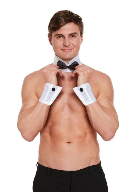 male stripper waiter butler 3 pcs set bow tie collar and cuffs fancy dress 5026619363652 ebay