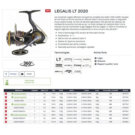 Legalis 20 LT 2020 1000 XH LEG20LT1000XH Moulinet Spinning Catalogue