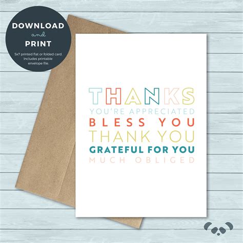 Printable Thank You Card Thanks Youre Appreciated Etsy