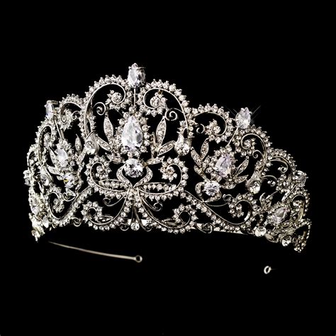 Antique Silver Crystal Royal Princess Tiara Elegant Bridal Hair