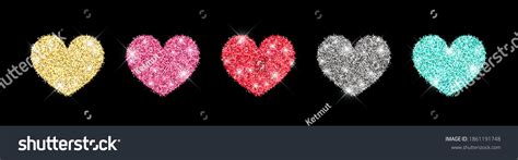 Decorative Glitter Shiny Hearts Set Isolated Stock Vector Royalty Free