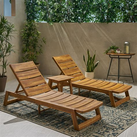 Allaire Outdoor Acacia Wood Chaise 3 Piece Lounge Set Teak Yellow