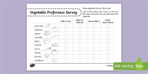 Vegetable Preference Survey Worksheet