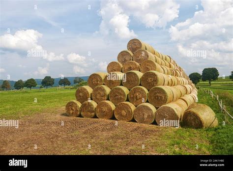 Stack Of Straw Bales Round Straw Bales Stacked In A Pyramid On A