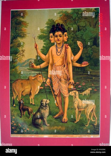 English A Depiction Of Dattatreye From The Ravi Varma Studio C1910